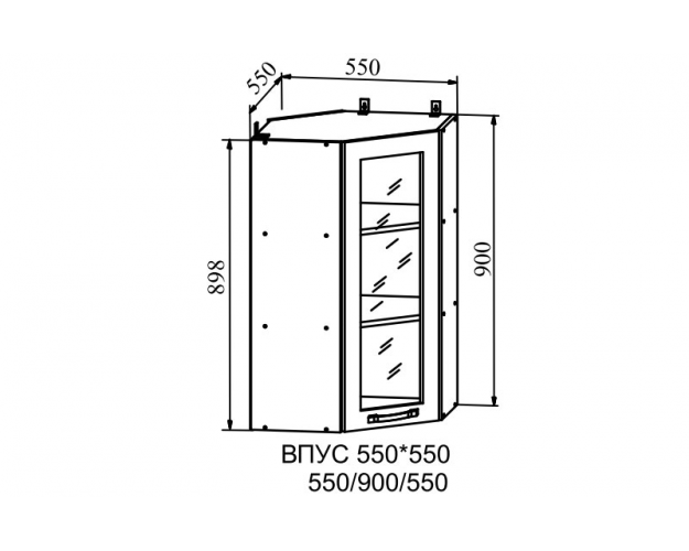 Гарда ВПУС 550 шкаф верхний угловой со стеклом высокий (Белый патина/корпус Серый)