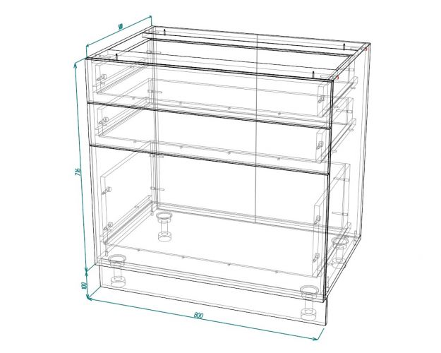 Барселона ШН3Я 800 Шкаф нижний с 3-мя ящиками (Морское дерево/корпус Белый)